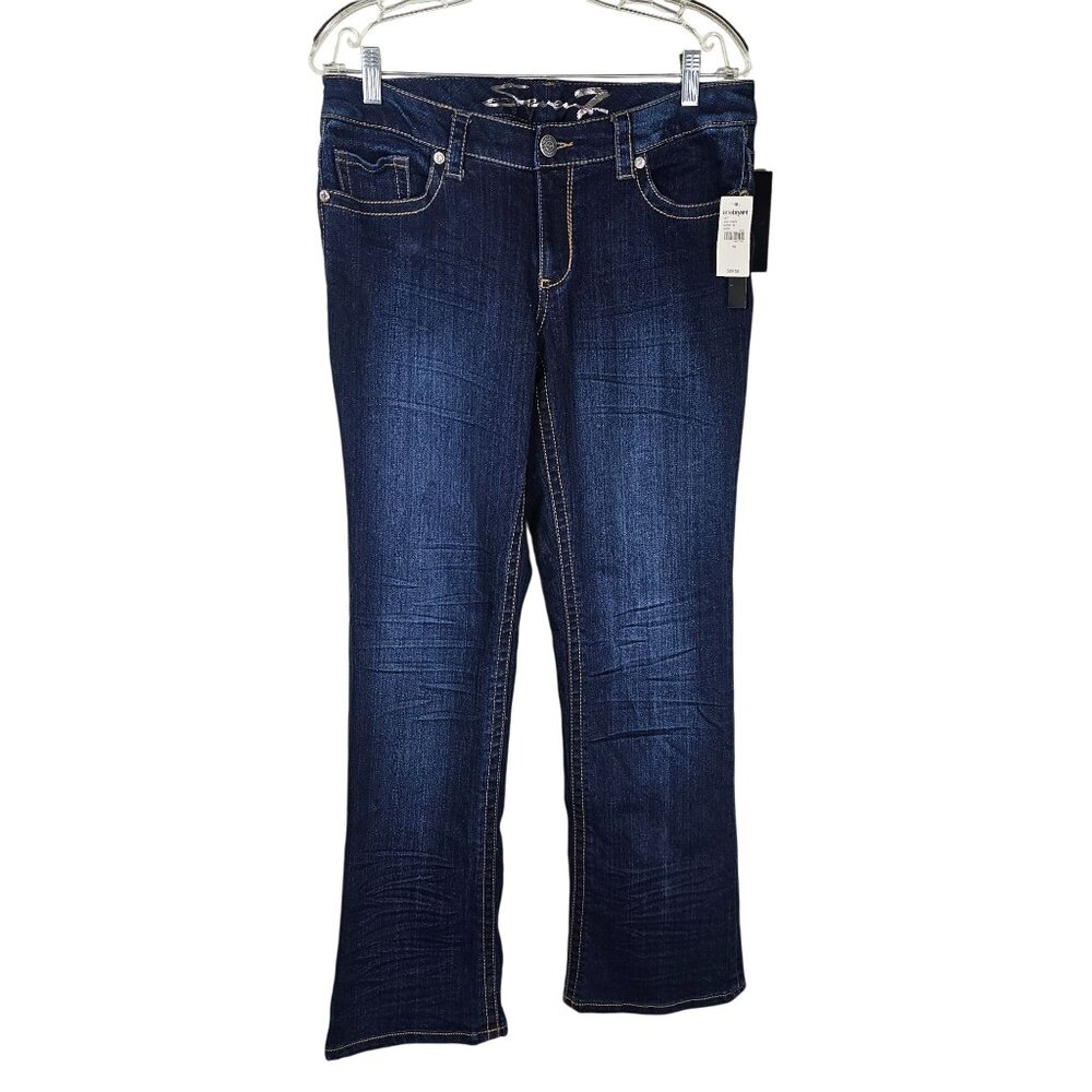 Seven7 Luxe Flare Leg Denim Jeans 14 Low Rise‎ Dark Wash Casual Embroidered